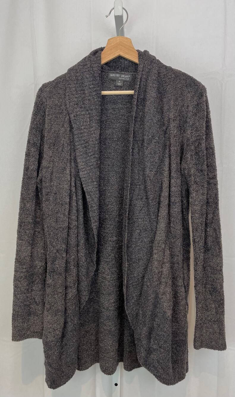 BAREFOOT DREAMS Sz M Cozychic Lite Circle Cardigan 452 Open Sweater Brown Black